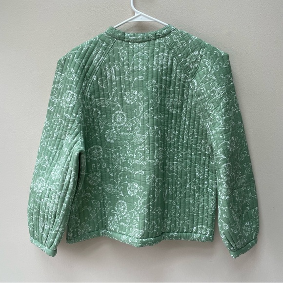 AERIN x Julia Amory Devon Quilted Ikat Jacket 100% Cotton Green Floral Size L - Picture 8 of 11
